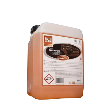 The Detail Warehouse Autoglym 5 litre super strength car shampoo drum with orange liquid and professional label