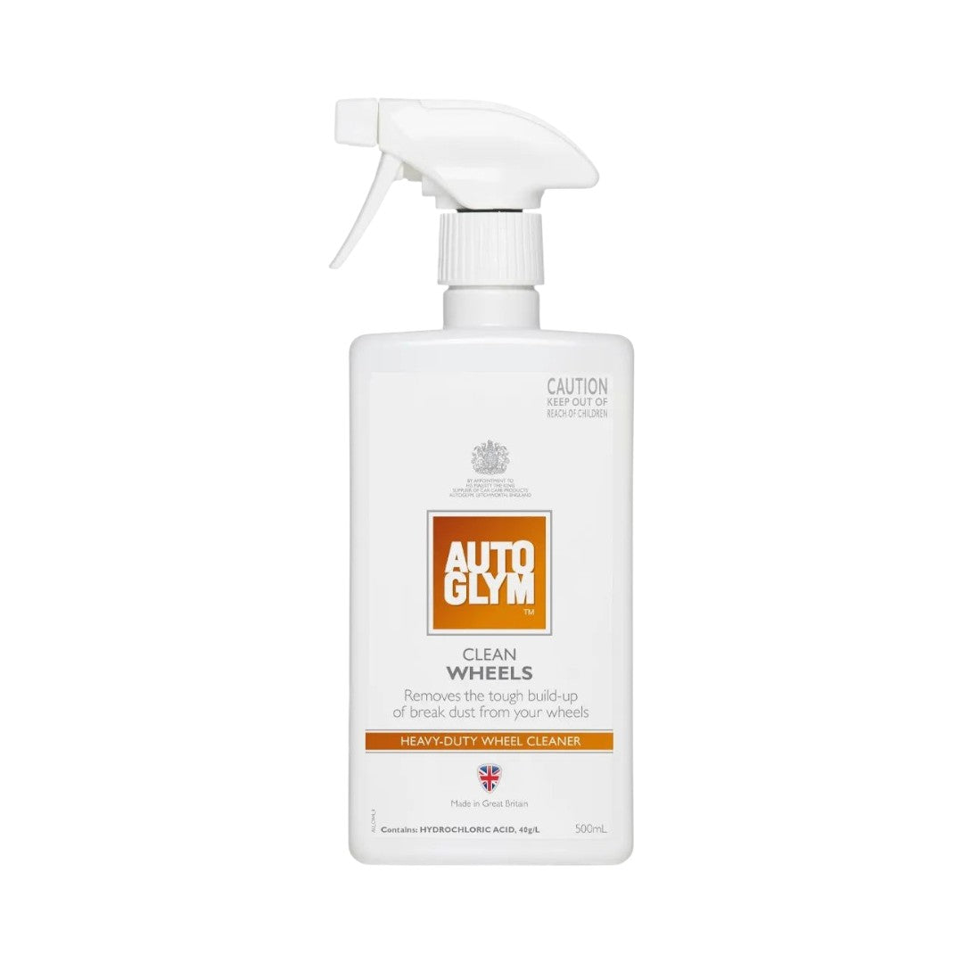 The Detail Warehouse Autoglym Clean Wheels 500ml spray bottle for removing brake dust from alloy and painted wheels.