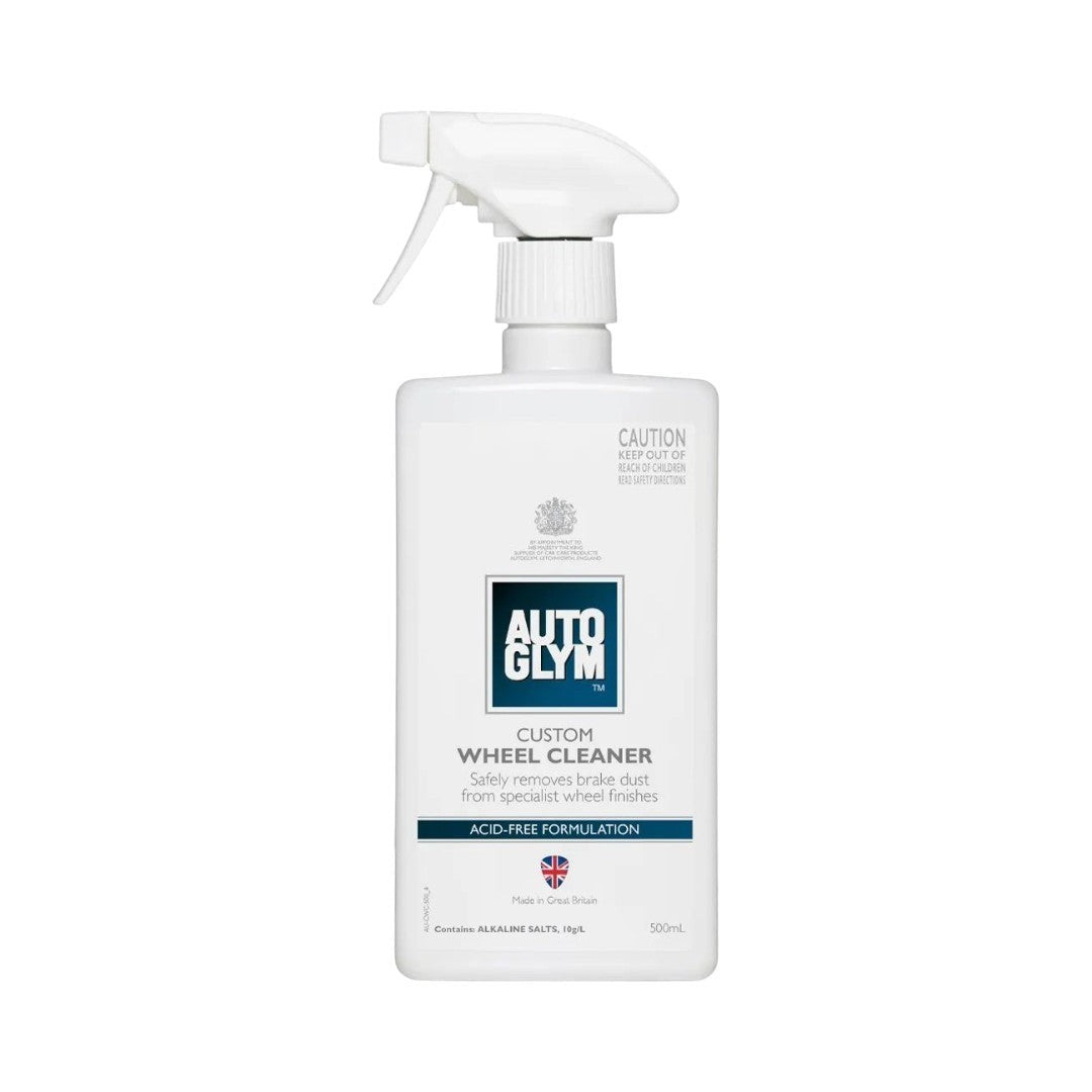The Detail Warehouse Autoglym Custom Wheel Cleaner 500ml spray bottle for gentle and effective alloy wheel cleaning.