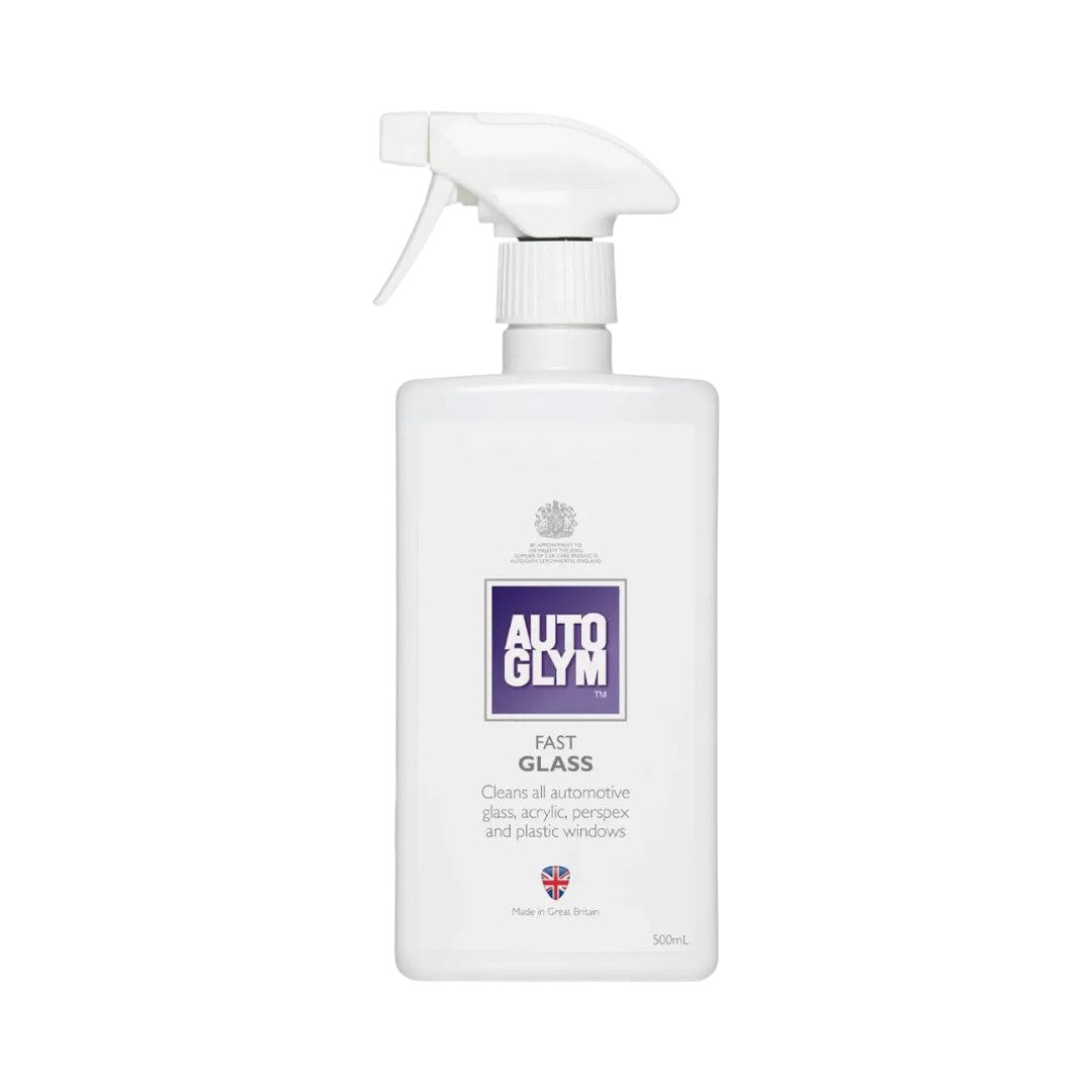 The Detail Warehouse Autoglym Fast Glass 500ml spray bottle for streak-free cleaning of automotive glass and plastic.