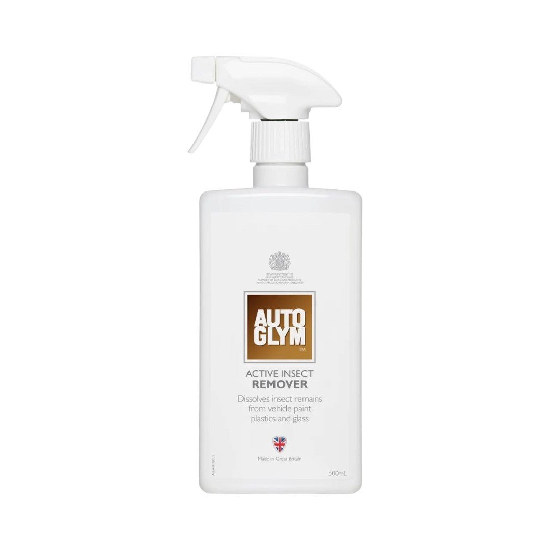 The Detail Warehouse Autoglym Active Insect Remover 500ml spray bottle for cleaning car paint, glass, and plastic.