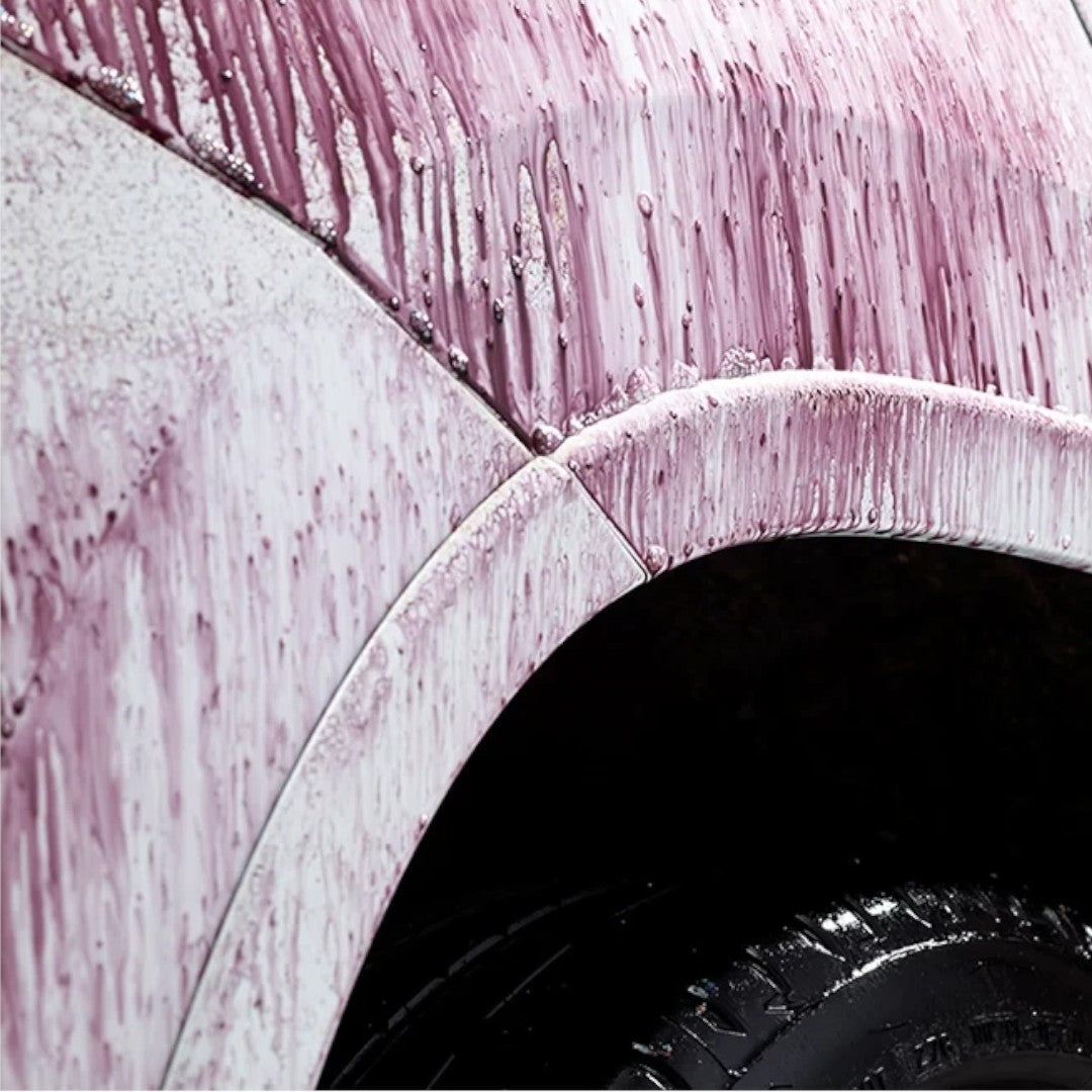 The Detail Warehouse Autoglym Magma iron decontamination spray turning purple as it reacts with iron on car paintwork