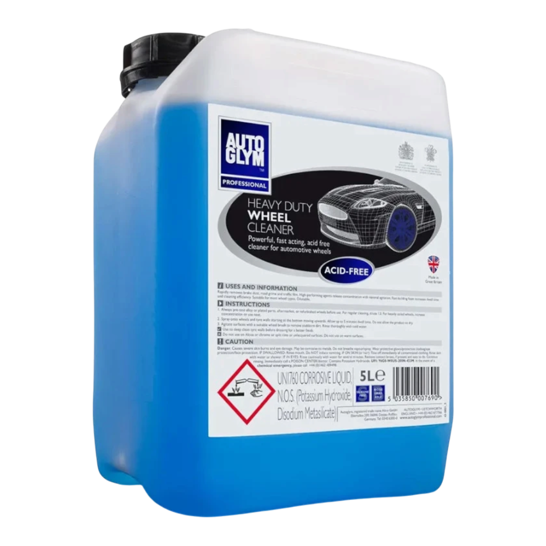 The Detail Warehouse Autoglym Heavy Duty Wheel Cleaner 5L blue liquid in a professional trade container