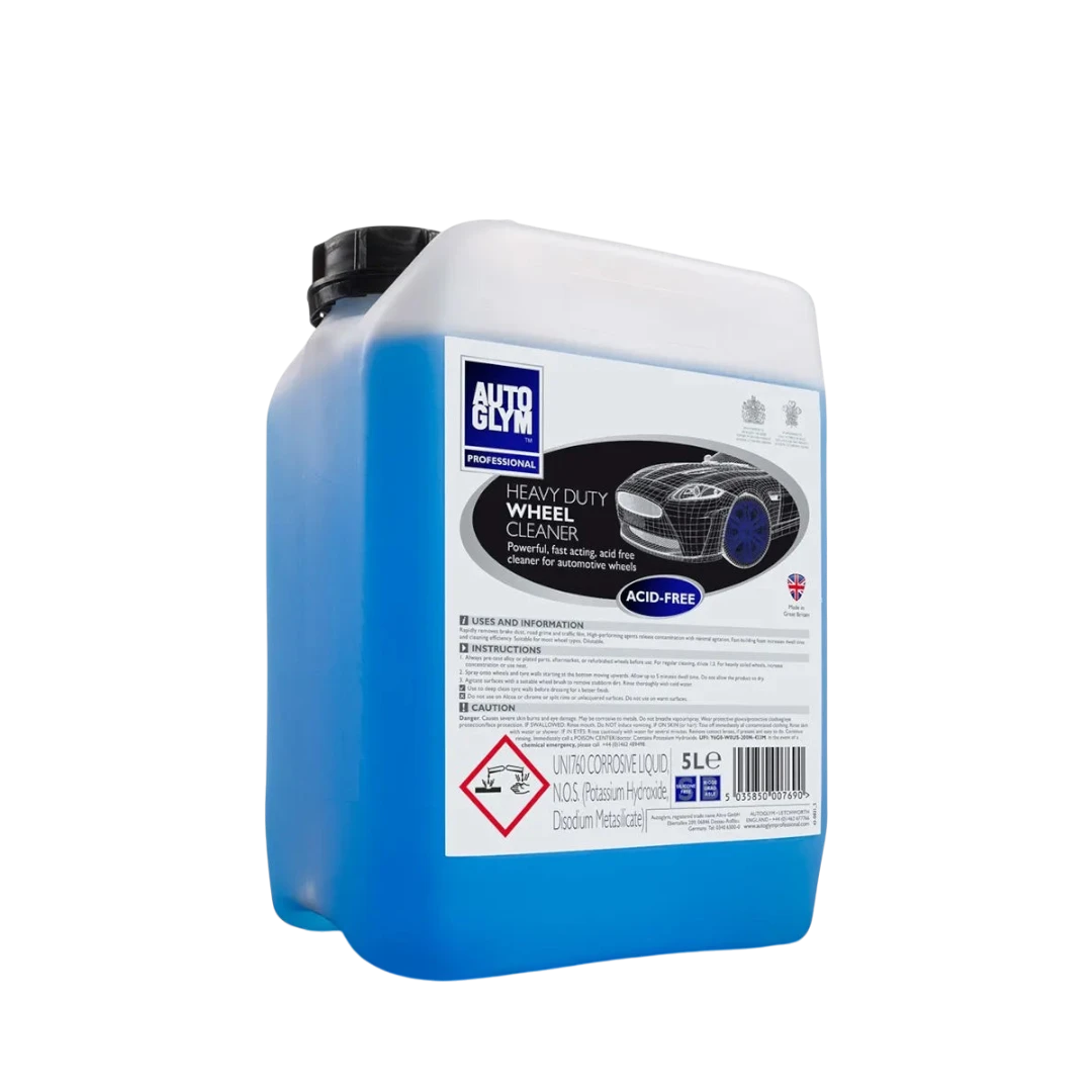 The Detail Warehouse Autoglym Heavy Duty Wheel Cleaner 5L blue liquid in a professional trade container