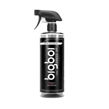 The Detail Warehouse BigBoi Ceramic Tyre Dress Up 500mL spray bottle for a satin-black finish and UV protection.