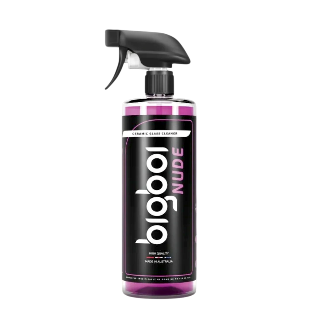 The Detail Warehouse BigBoi NUDE hydrophobic ceramic glass cleaner spray bottle with a purple liquid formula.