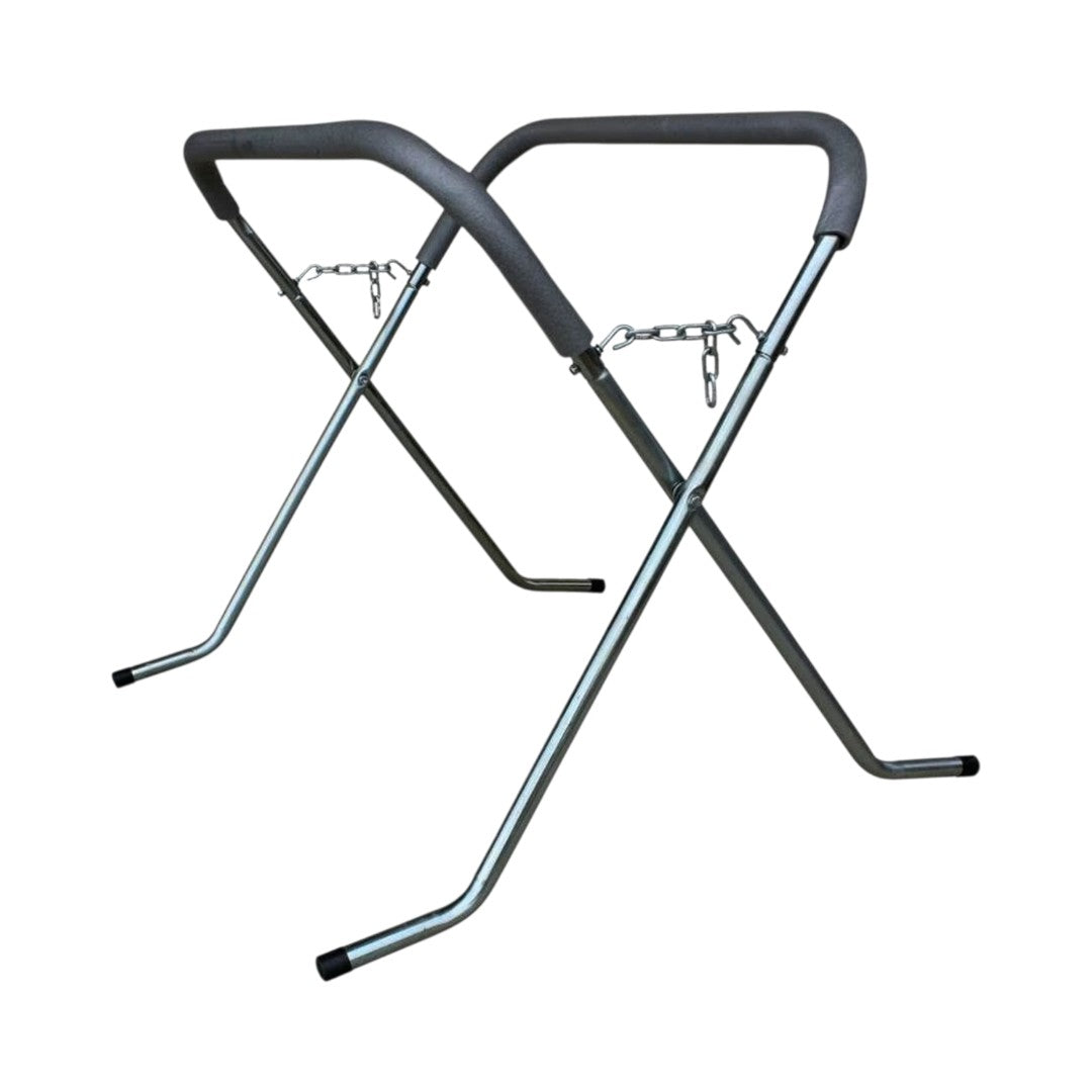The Detail Warehouse foldable curved-leg work stand with foam-padded arms for holding automotive panels securely.