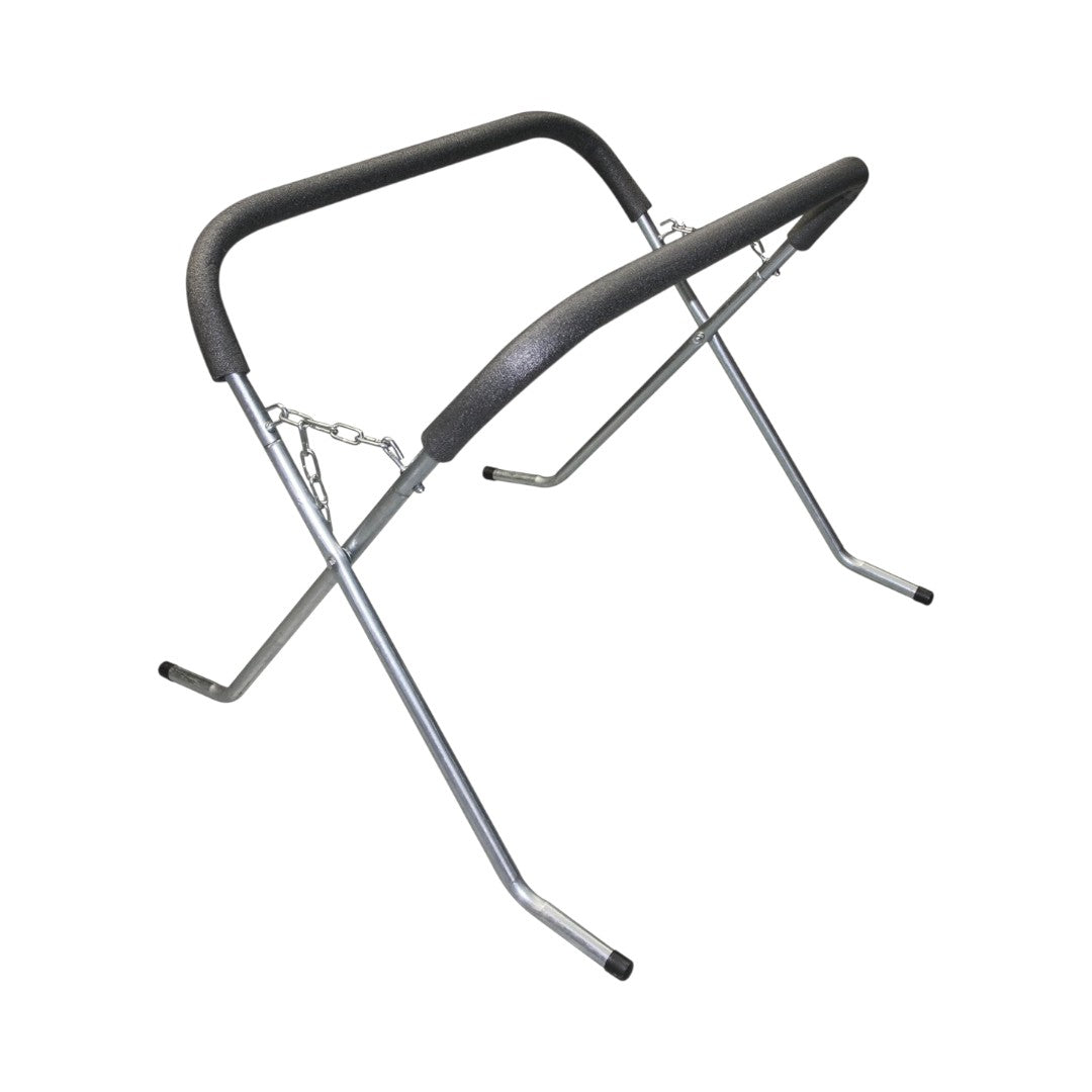 The Detail Warehouse CAM curved leg panel stand with foam-padded arms for holding automotive panels during repair.