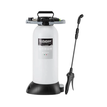 The Detail Warehouse Epoca 10L PRO pressure foamer with white tank, black base, pressure gauge, and long spray lance.
