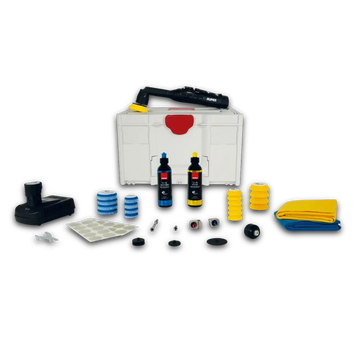 The Detail Warehouse Rupes iBrid Nano 2 luxury kit with polisher, batteries, pads, compounds, and storage case.