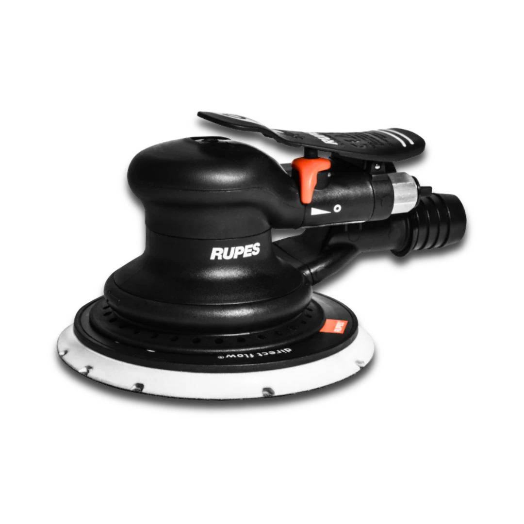 The Detail Warehouse Rupes RH359A Skorpio III pneumatic random orbital palm sander with a 9mm orbit and vacuum port.