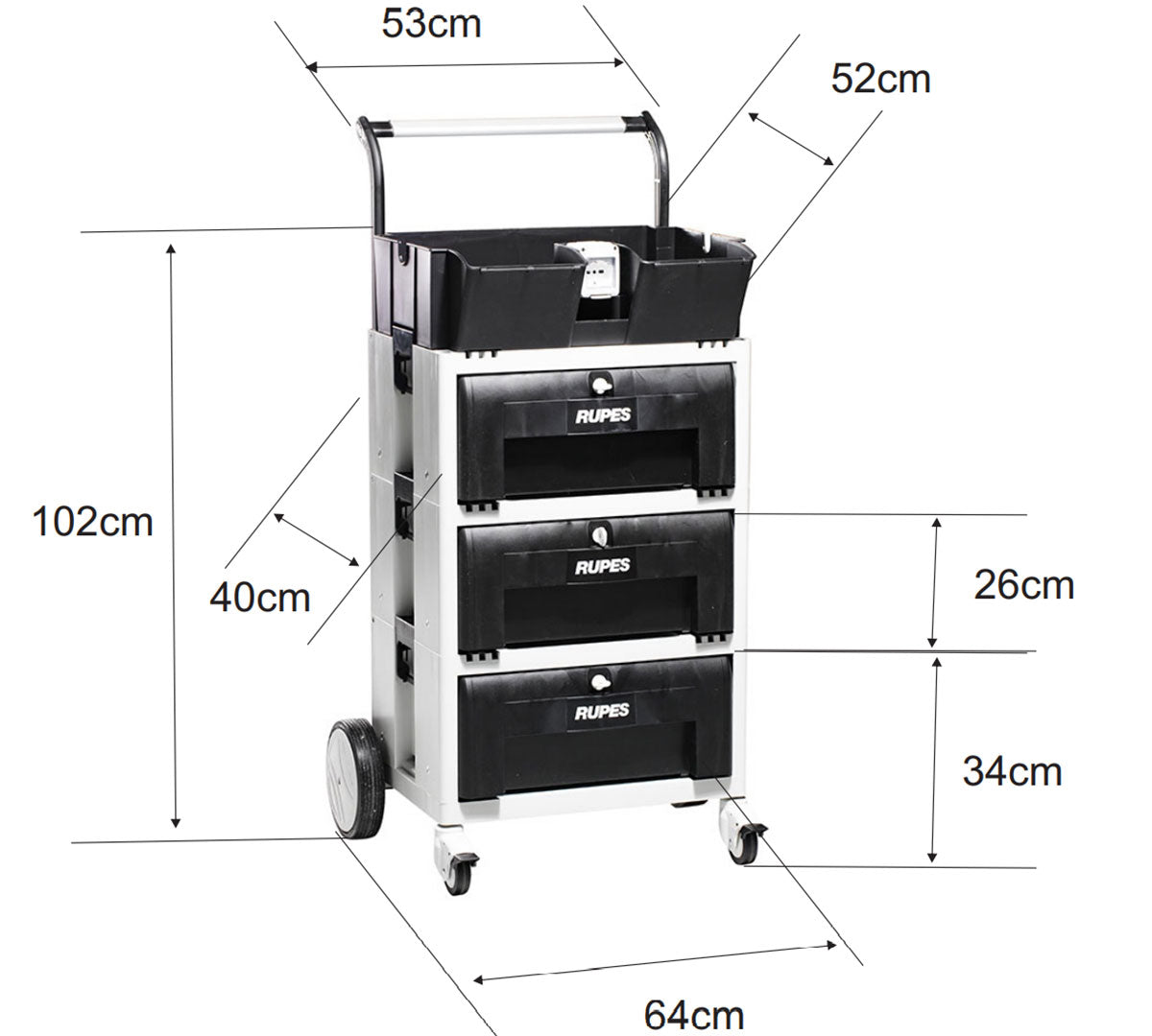 Rupes 3-Drawer Polishing Trolley, Modular Workshop Carrier System