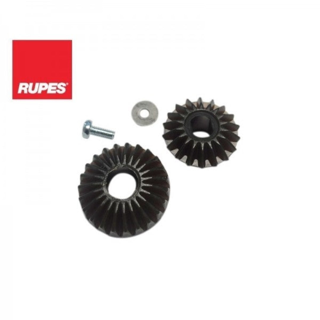 The image shows a set of two black nylon gears and a metal screw, presumably for the Rupes Ibrid Nano polishing head as a replacement part.