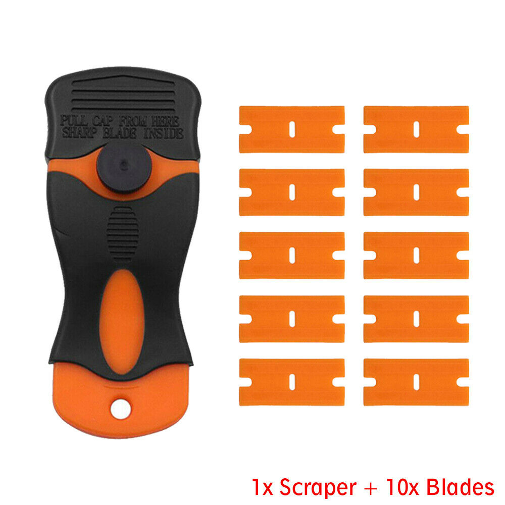 Plastic Razor Blades with "Pro" Scraper Tool (Orange/Black) Detailing